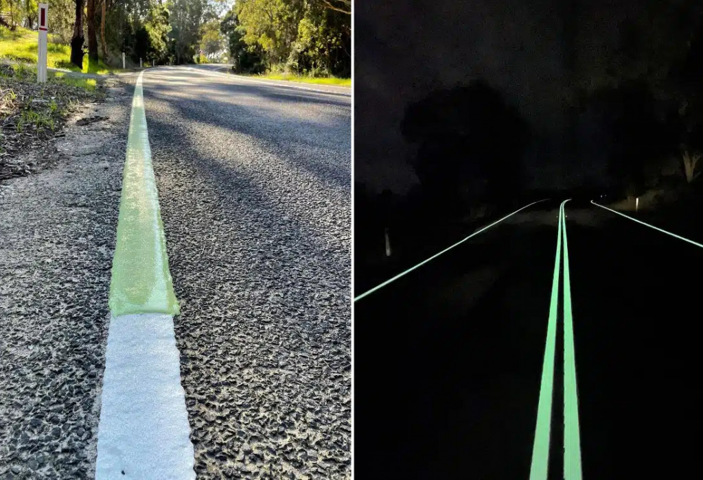 Australia is trialing glow in the dark lines on the roads to improve safety at night